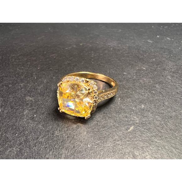 Yellow CZ halo ring in gold over sterling silver size 9 - Picture 15 of 16